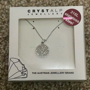 Austrian Stainless Steel Silver Tree with Gems Necklace